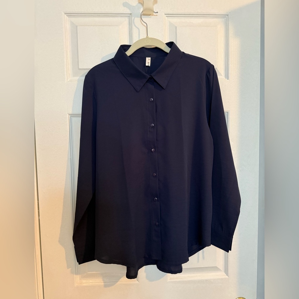 Diosun women’s long sleeve navy blue shirt- M